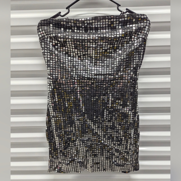 Forever 21 Gunmetal Sequin Mirror Mini Tube Dress NWT Size Large - Picture 2 of 5